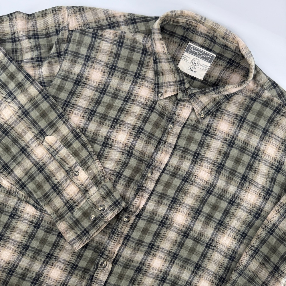 NorthCrest Button Down Shirt Mens XL Green Plaid Cotton Long Sleeve Pocket